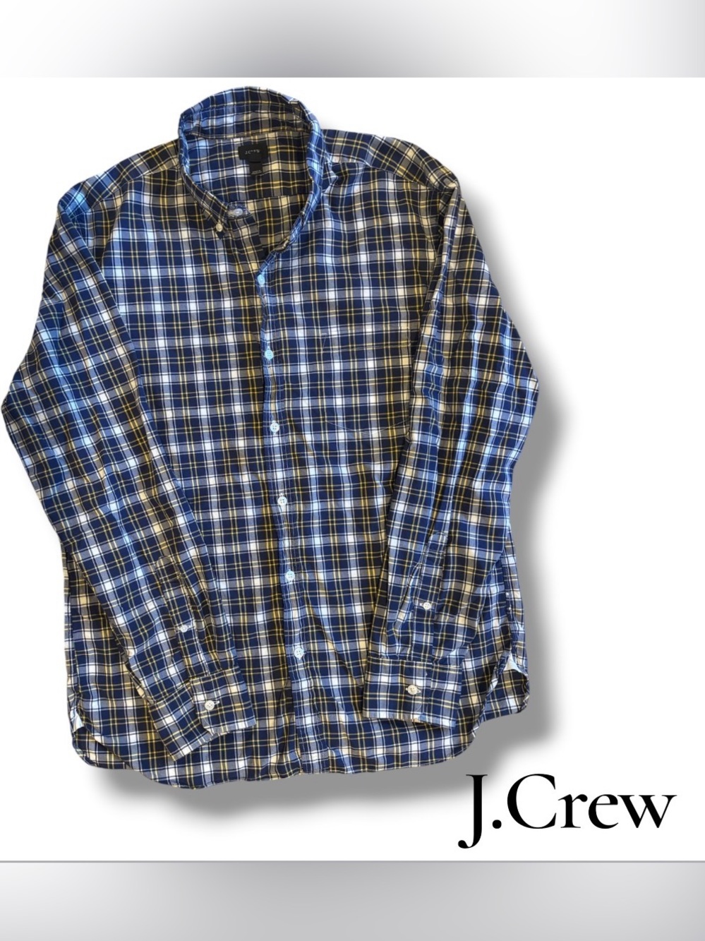 J. Crew Men's Blue Yellow Plaid Button Down Shirt Large